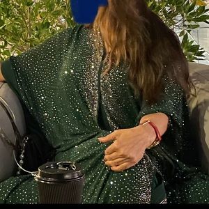 Maxi Kaftan with full crystals Arabic Dubai Abaya covered sleeves prom wedding.